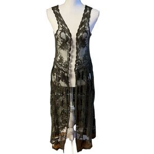 Womens Whimsigoth Lace Kimono Cardigan Woven Heart Size L Boho Festival Goth